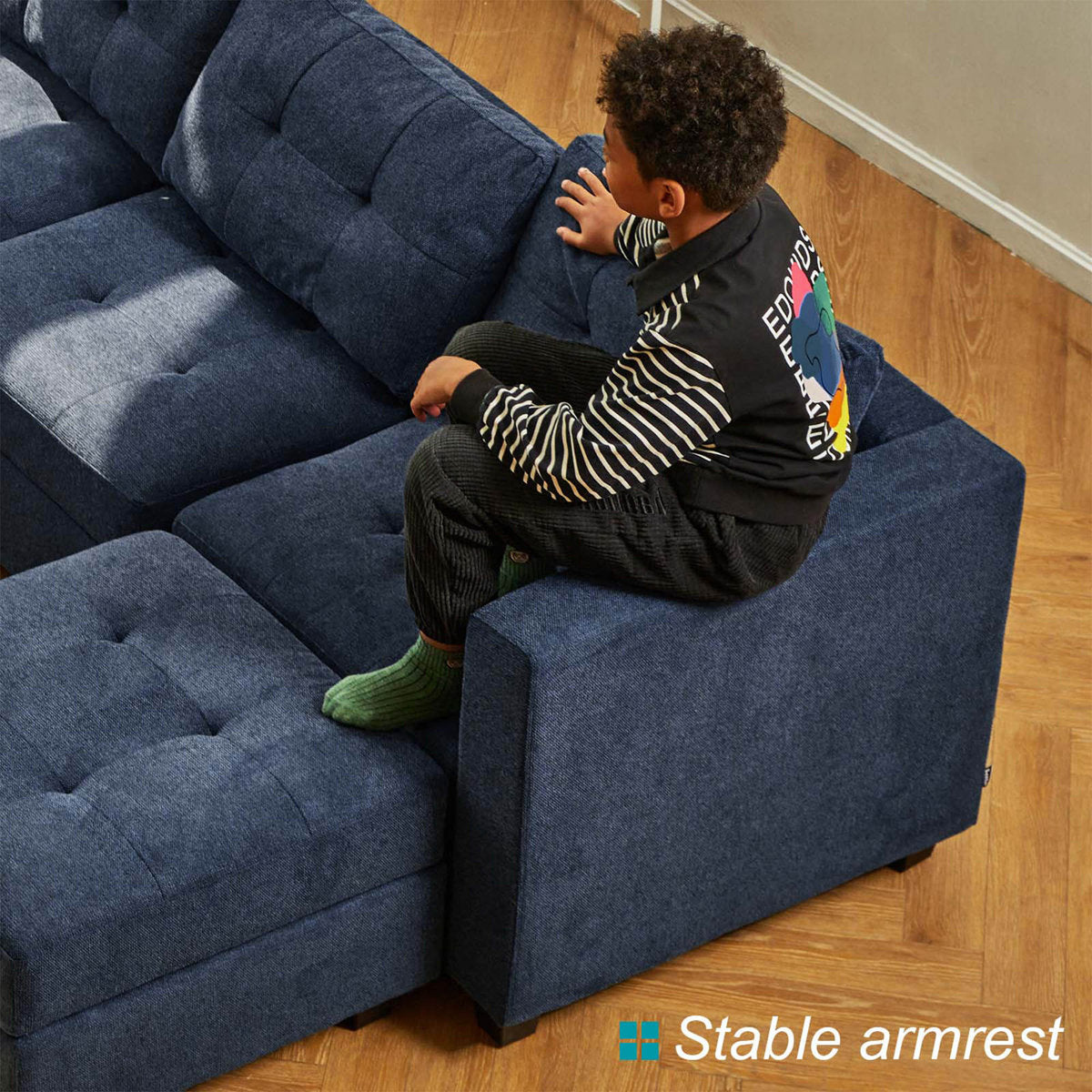 Ivery 116.6" Wide Linen Reversible Modular Sofa Living room Sectional Couch with Storage Ottoman