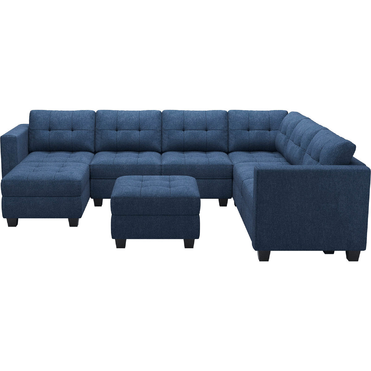 Ivery 116.6" Wide Linen Reversible Modular Sofa Living room Sectional Couch with Storage Ottoman