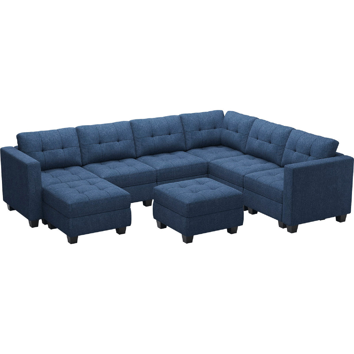 Ivery 116.6" Wide Linen Reversible Modular Sofa Living room Sectional Couch with Storage Ottoman