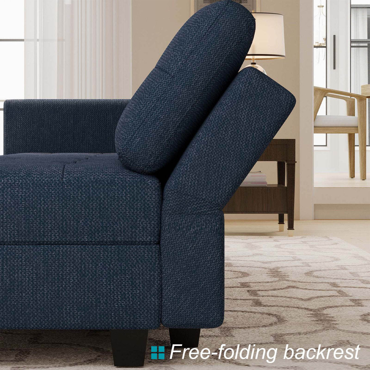 Ivery 116.6" Wide Linen Reversible Modular Sofa Living room Sectional Couch with Storage Ottoman