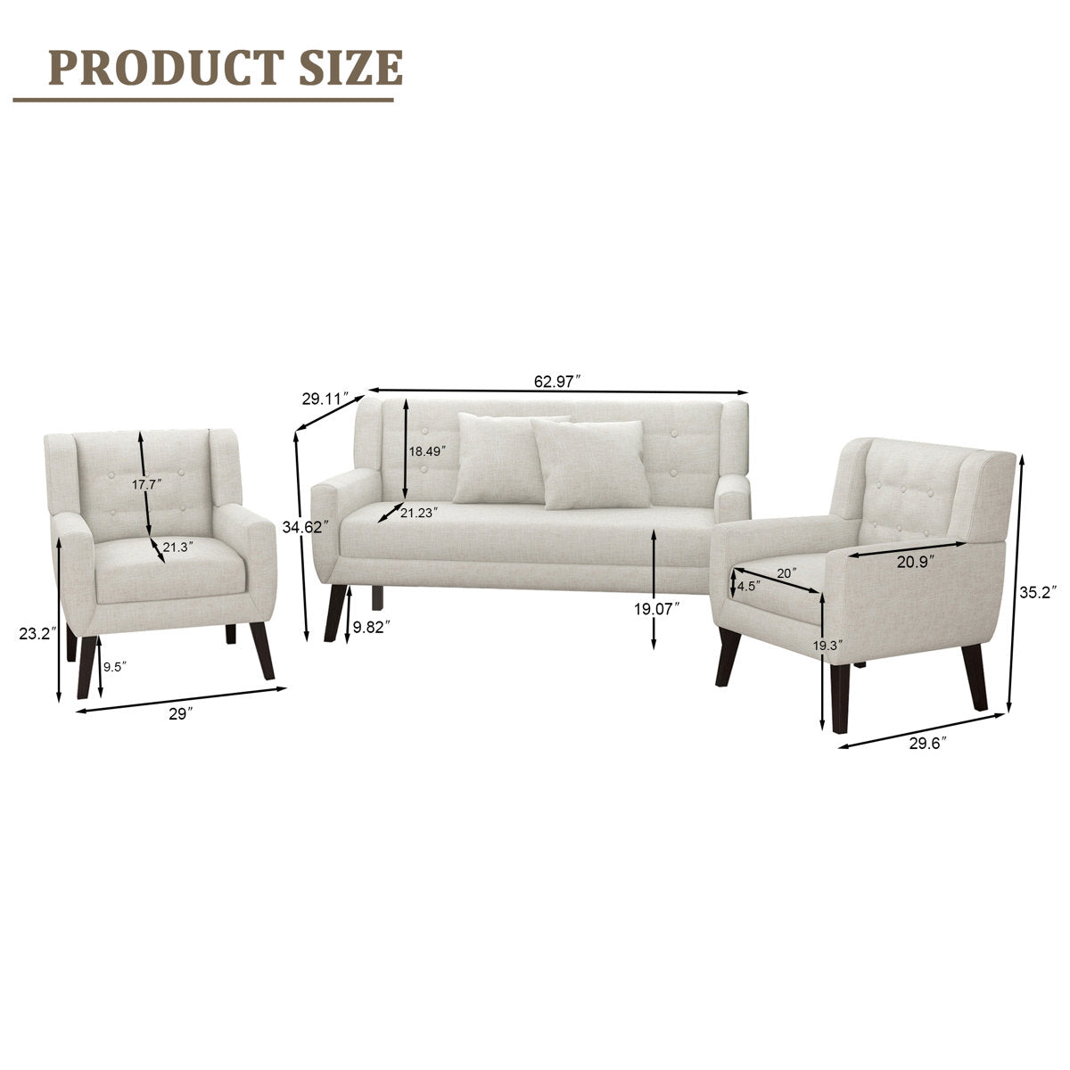 Jaqueze 3 - Piece Living Room Set