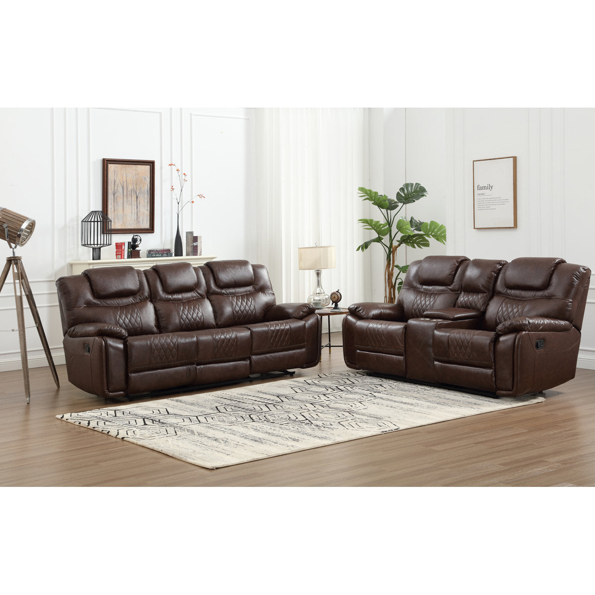 Jepum 2 - Piece Genuine Leather Manual Reclining Living Room Set with Cupholder & Storage