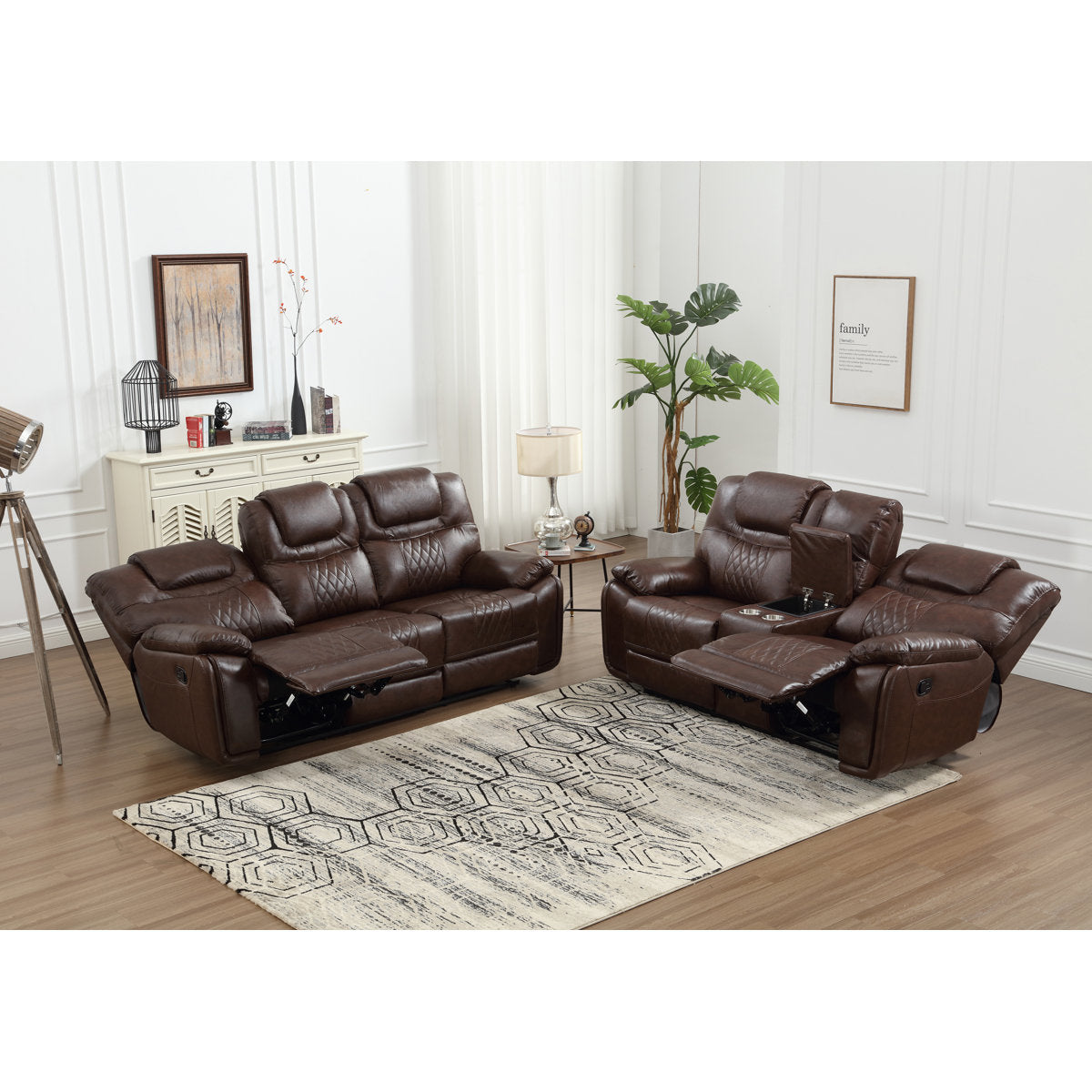 Jepum 2 - Piece Genuine Leather Manual Reclining Living Room Set with Cupholder & Storage