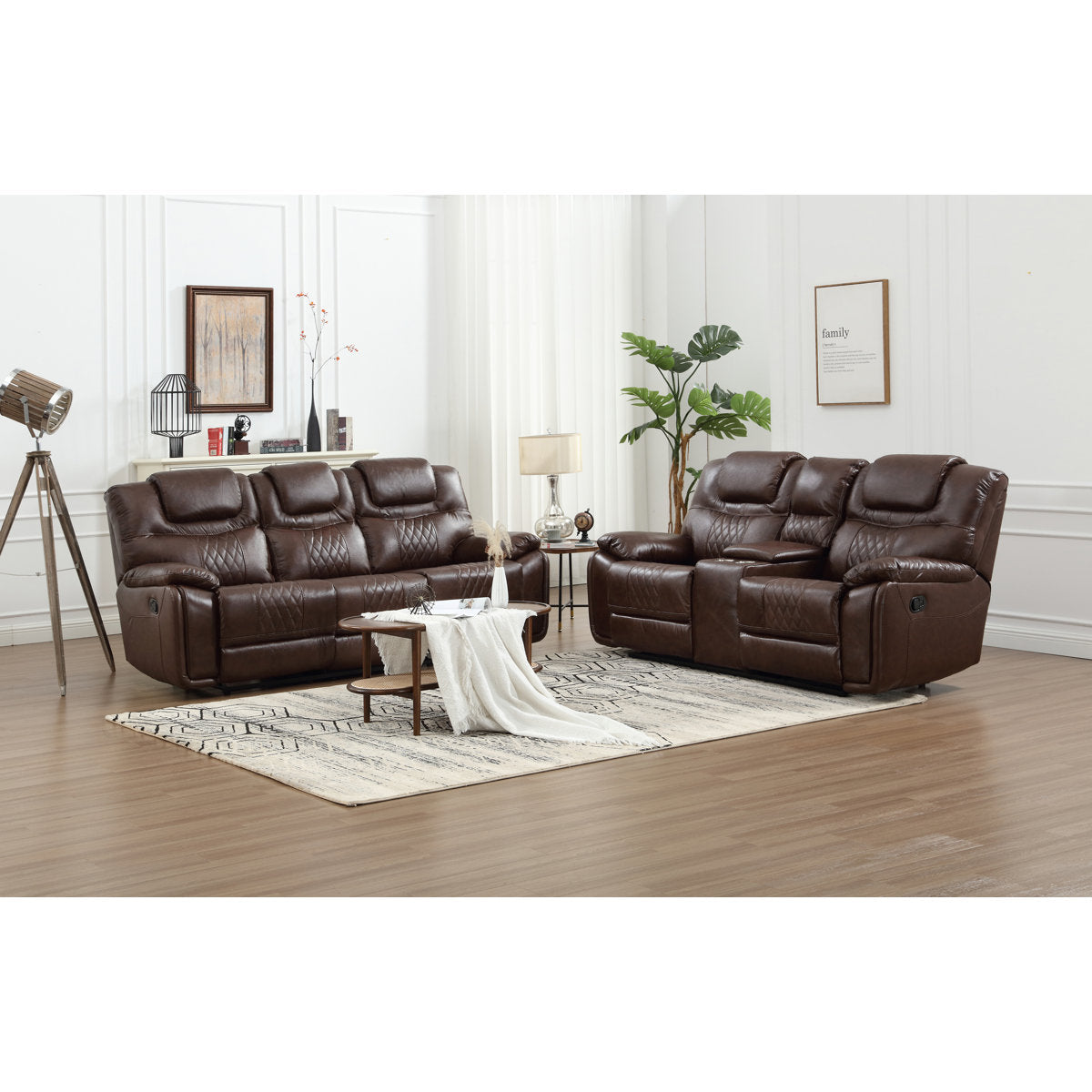 Jepum 2 - Piece Genuine Leather Manual Reclining Living Room Set with Cupholder & Storage