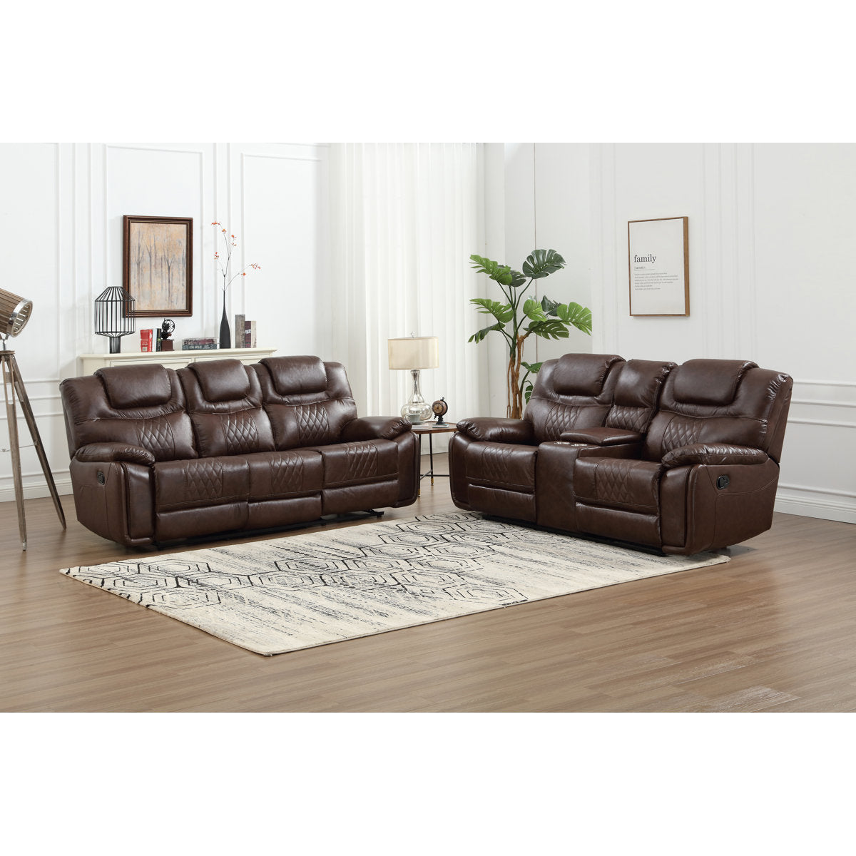 Jepum 2 - Piece Genuine Leather Manual Reclining Living Room Set with Cupholder & Storage