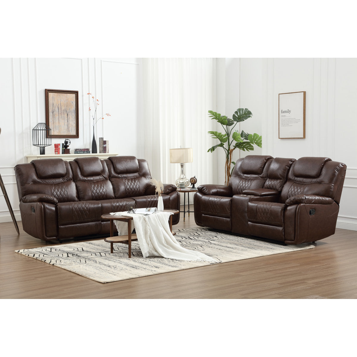 Jepum 2 - Piece Genuine Leather Manual Reclining Living Room Set with Cupholder & Storage