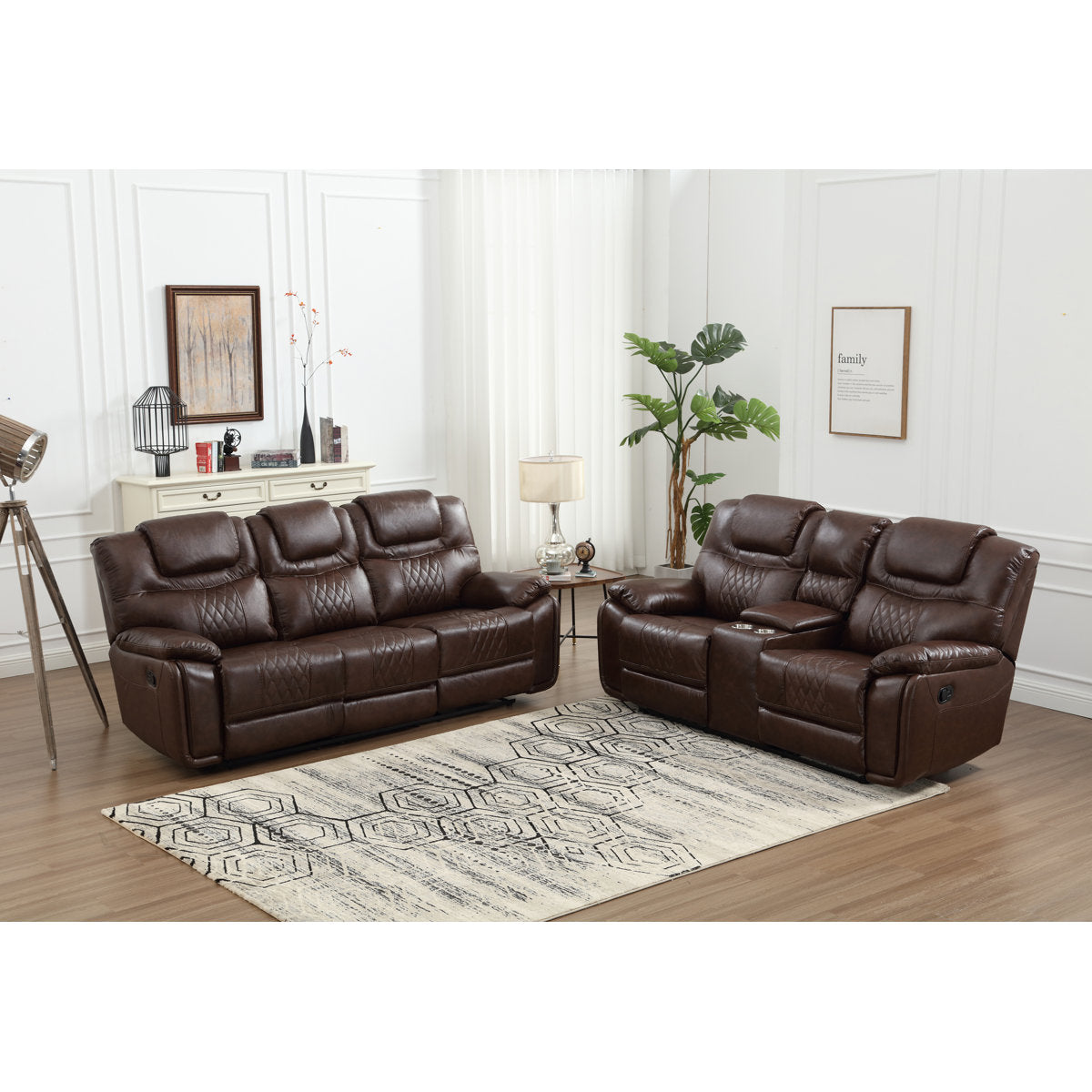 Jepum 2 - Piece Genuine Leather Manual Reclining Living Room Set with Cupholder & Storage
