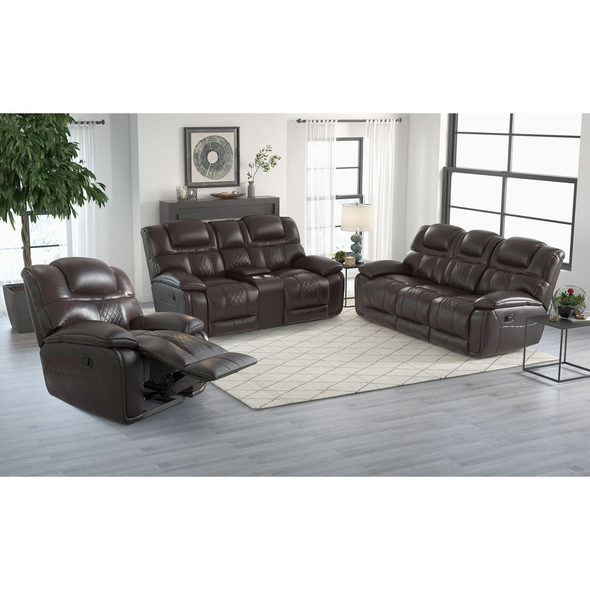 Jepum 3 - Piece Genuine Leather Manual Reclining Living Room Set with Cupholder & Storage