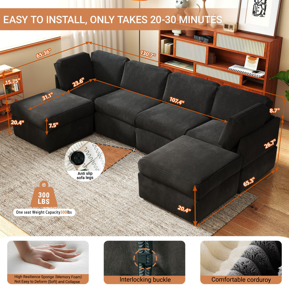 Joko Reversible Modular Corner Sectional Sofa With Ottoman