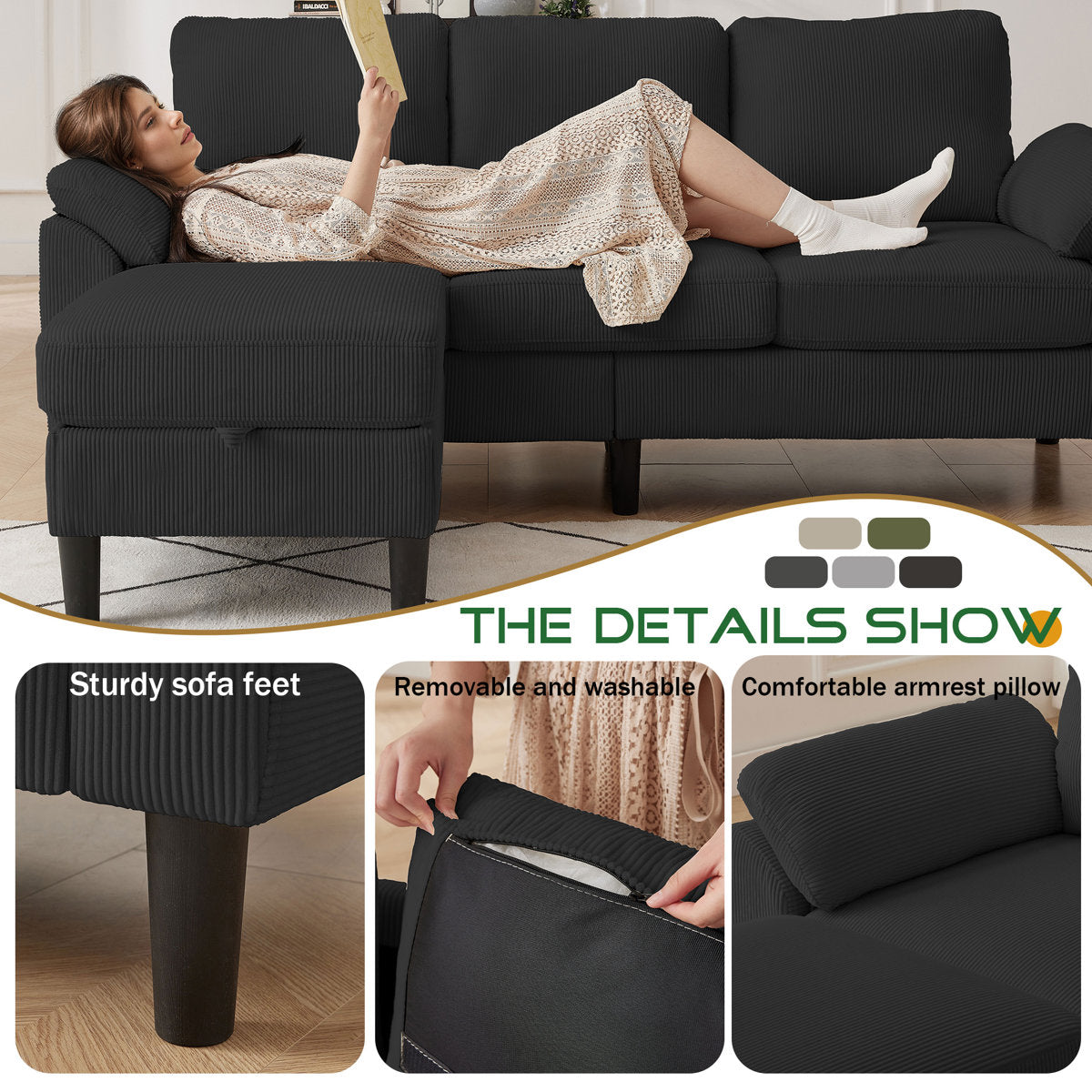 Juliani  Corduroy 3 Piece Living Room Set