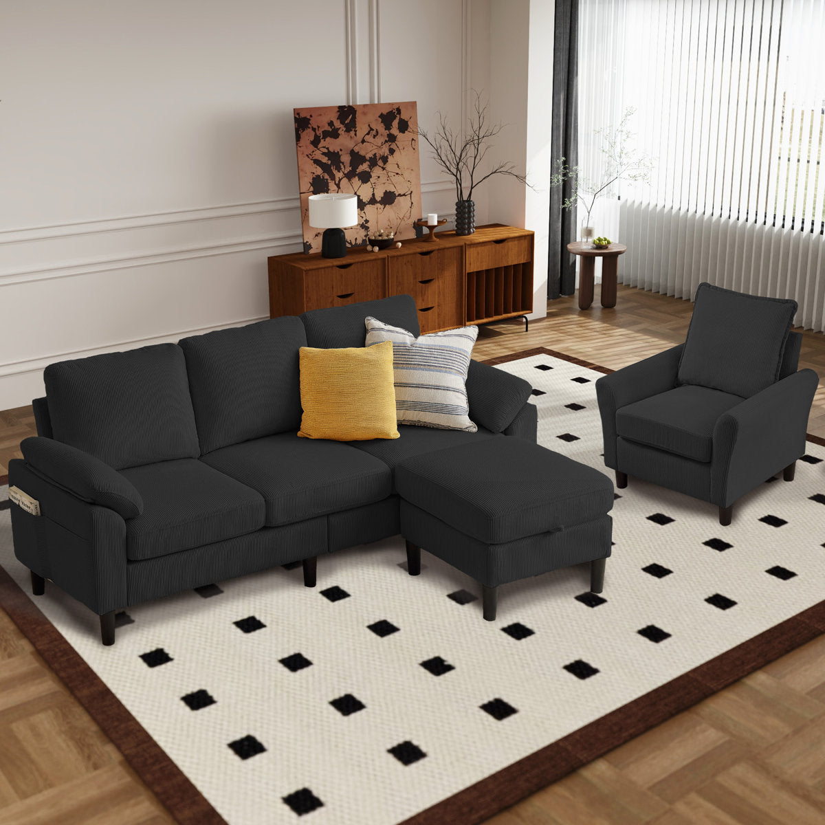 Juliani  Corduroy 3 Piece Living Room Set