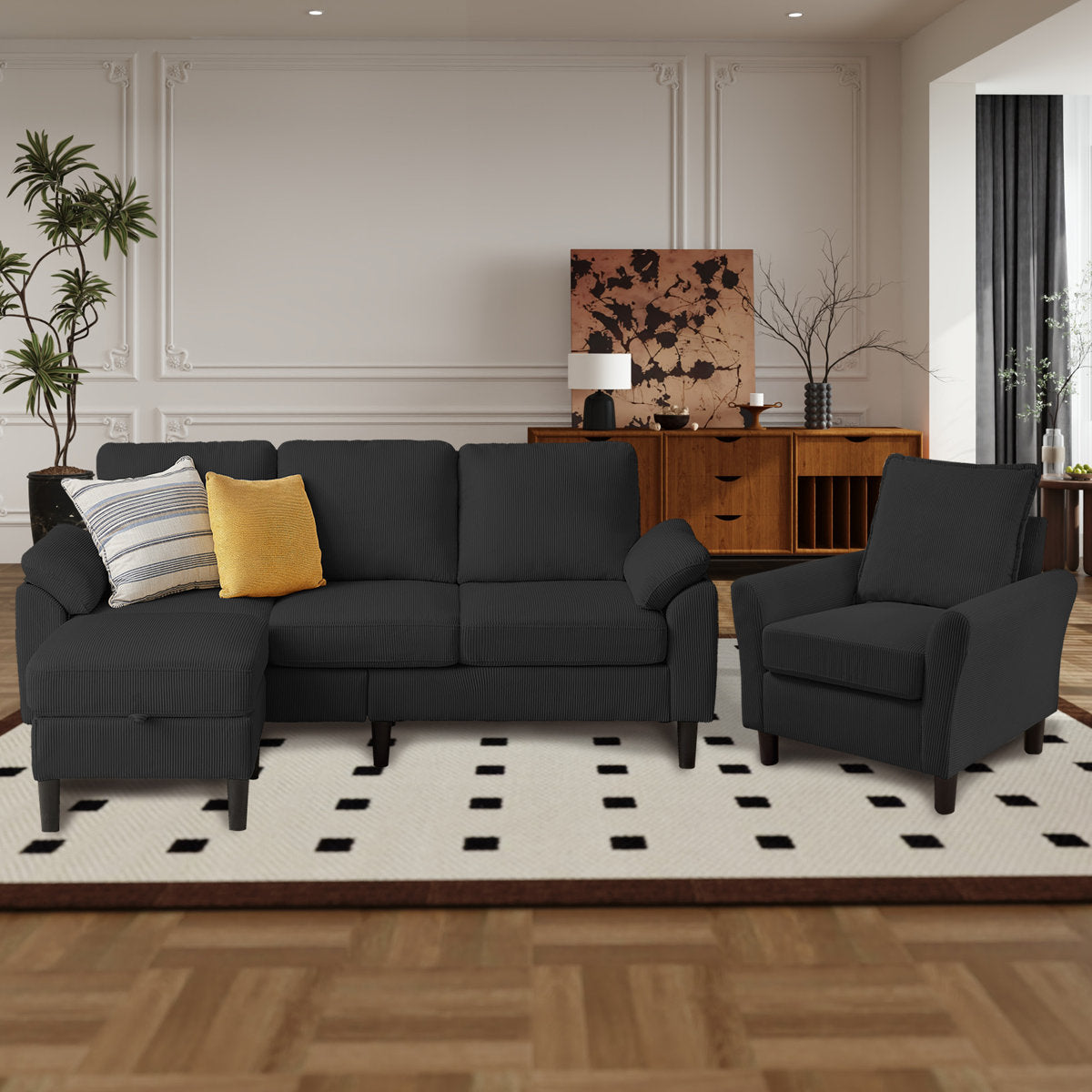 Juliani  Corduroy 3 Piece Living Room Set