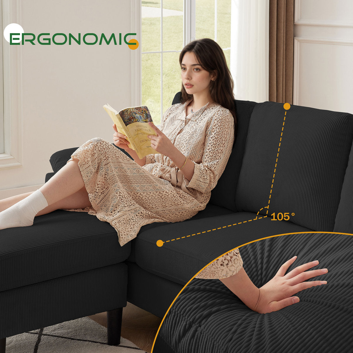 Juliani  Corduroy 3 Piece Living Room Set