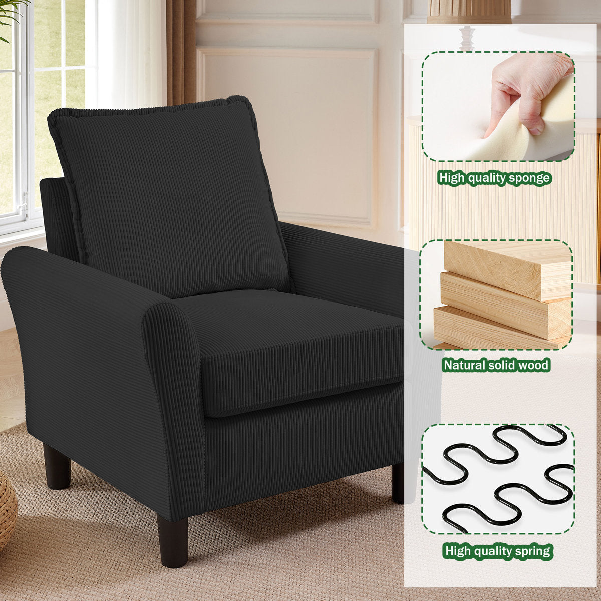 Juliani  Corduroy 3 Piece Living Room Set