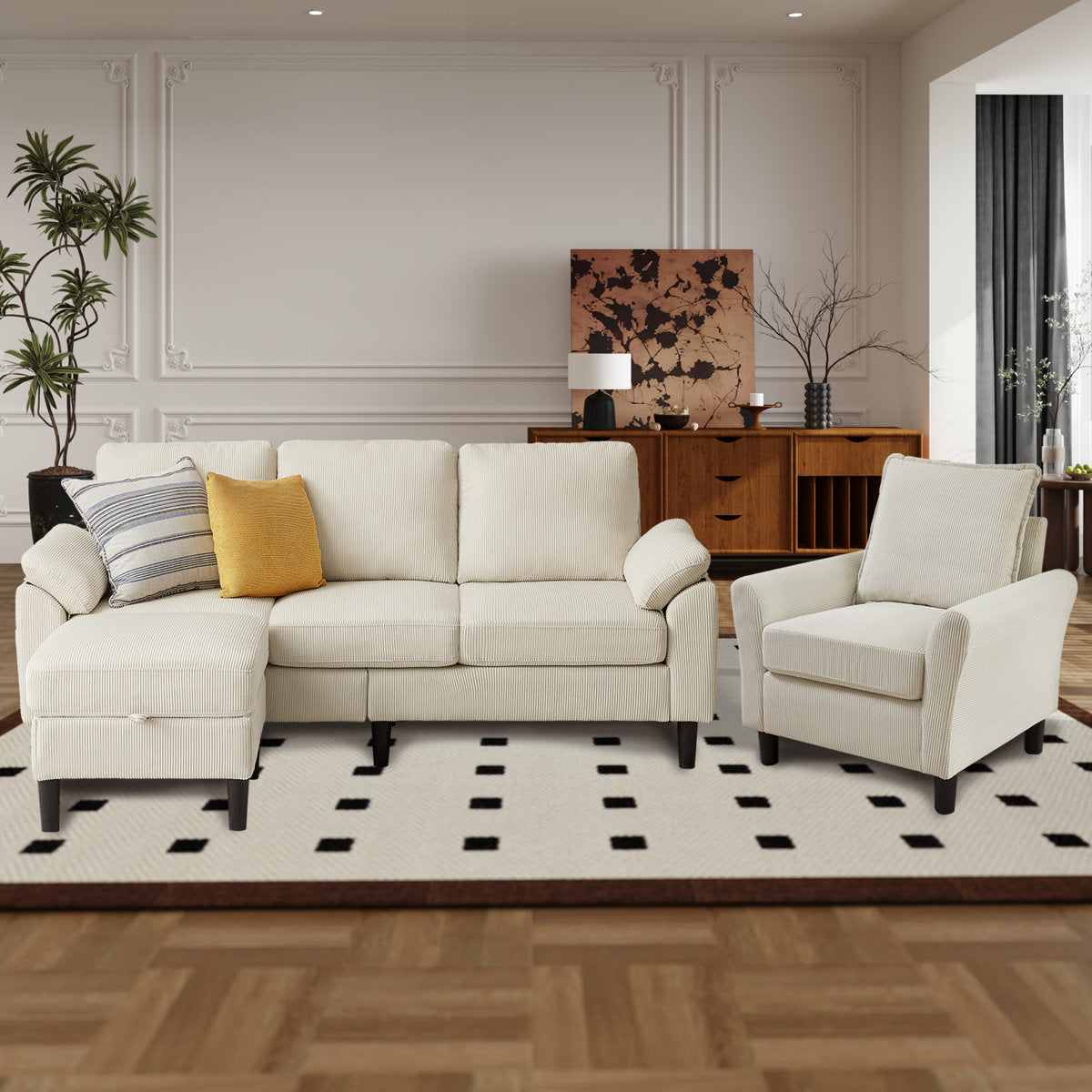 Juliani  Corduroy 3 Piece Living Room Set