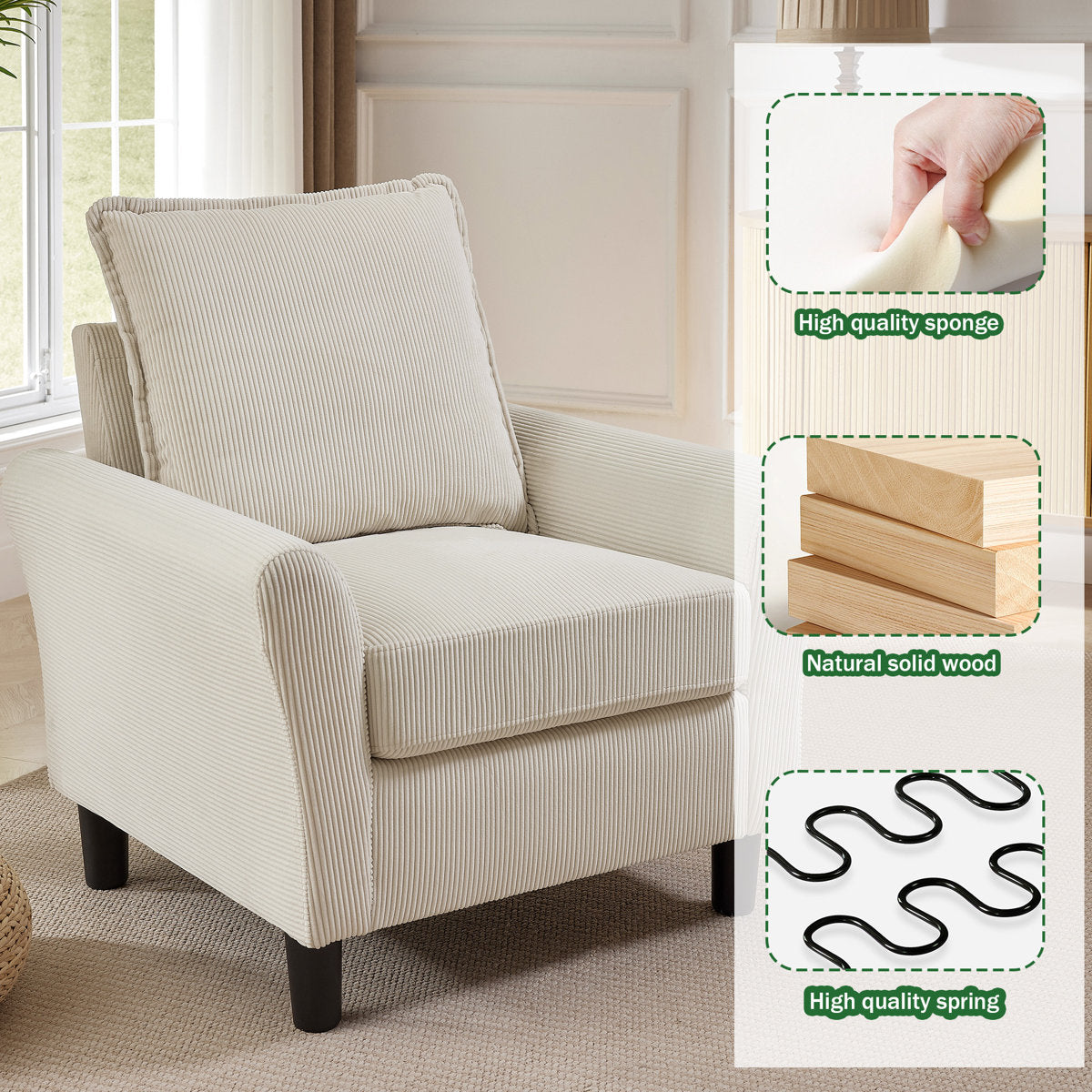 Juliani  Corduroy 3 Piece Living Room Set