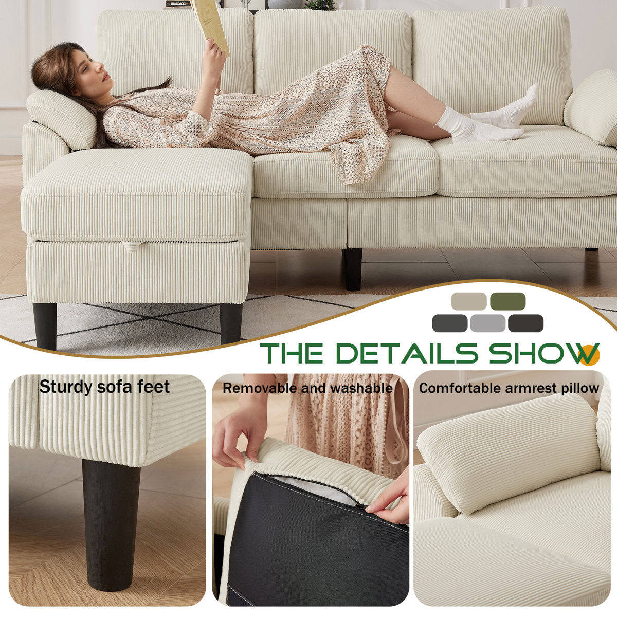 Juliani  Corduroy 3 Piece Living Room Set