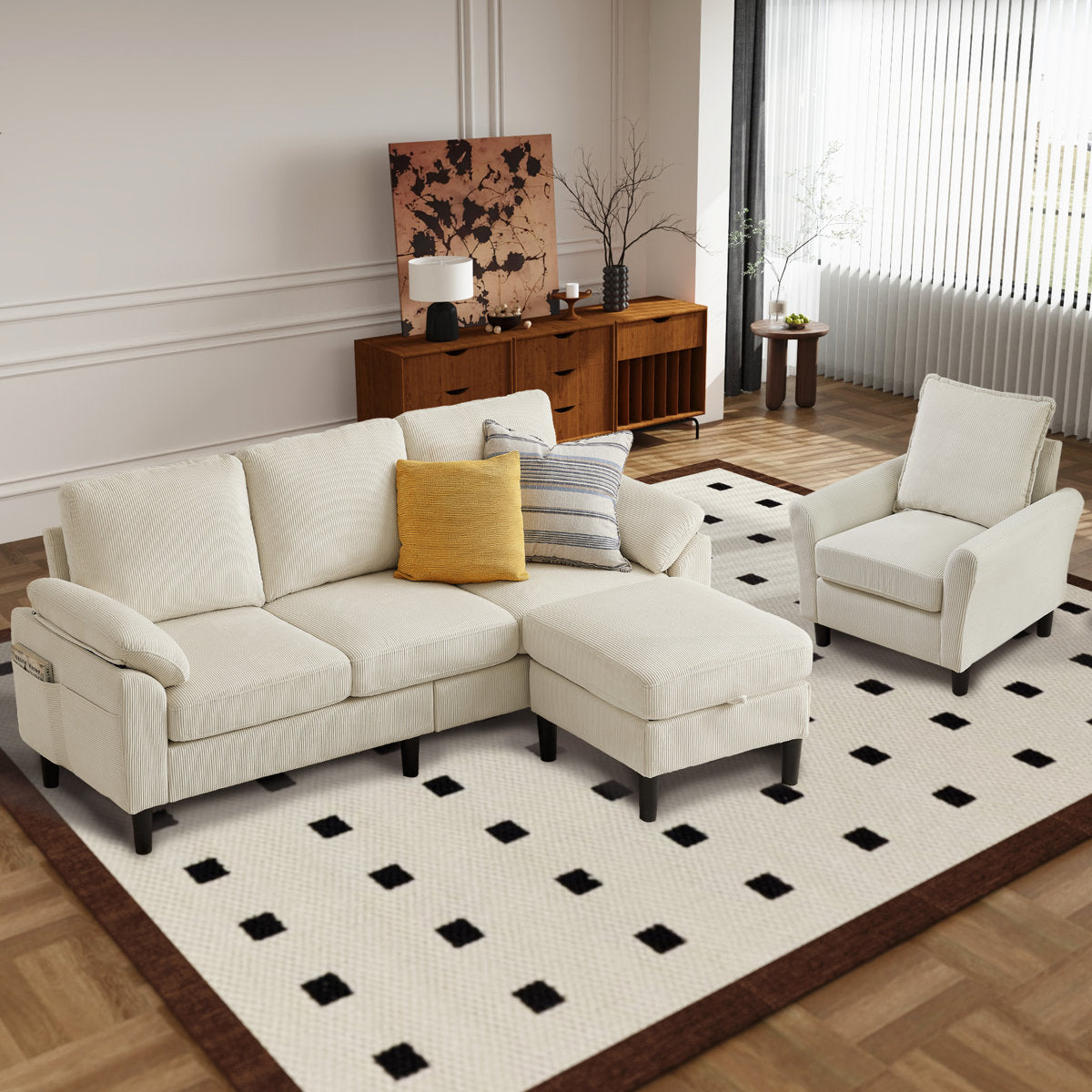 Juliani  Corduroy 3 Piece Living Room Set