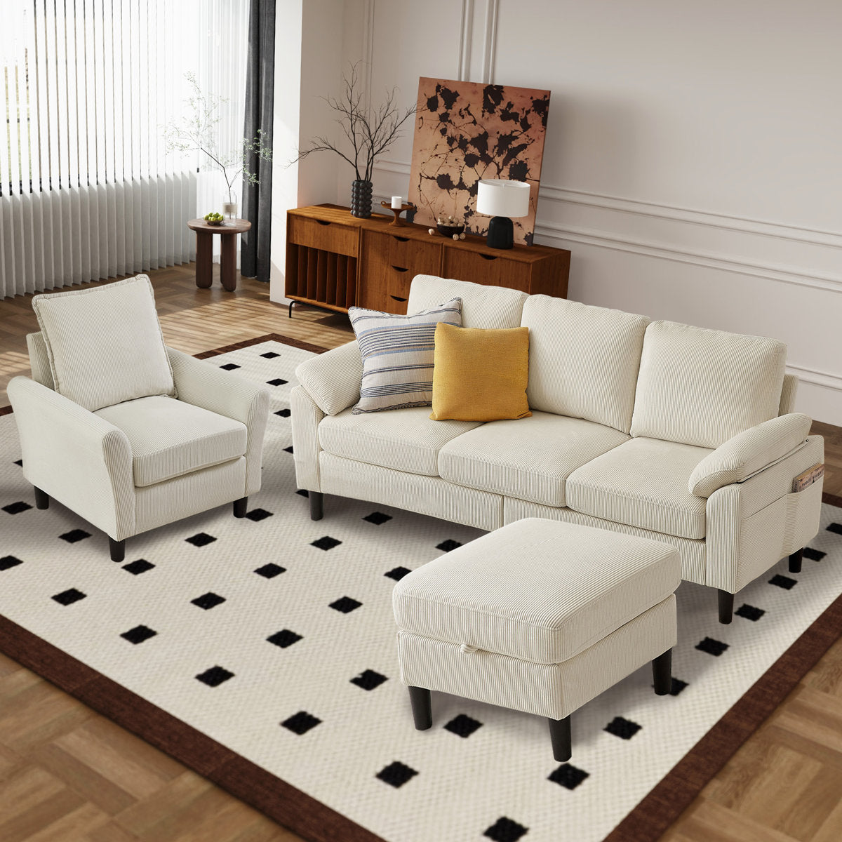 Juliani  Corduroy 3 Piece Living Room Set