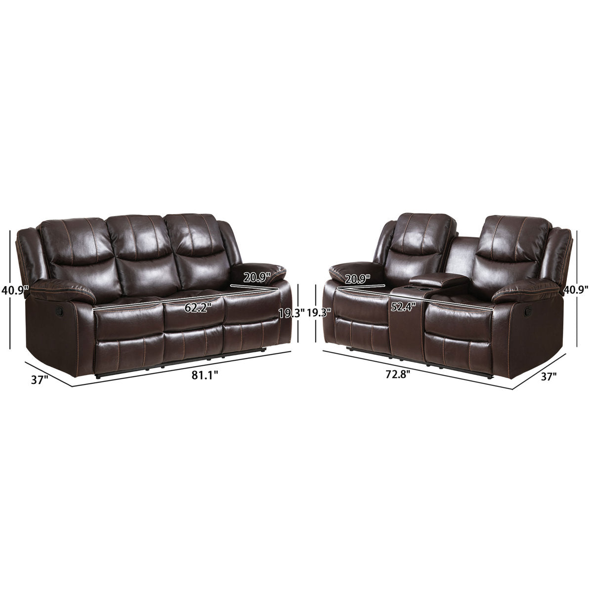 Kamarli 2 Piece Breathable Leather Manual Reclining Living Room Set with Pillow Top Arm