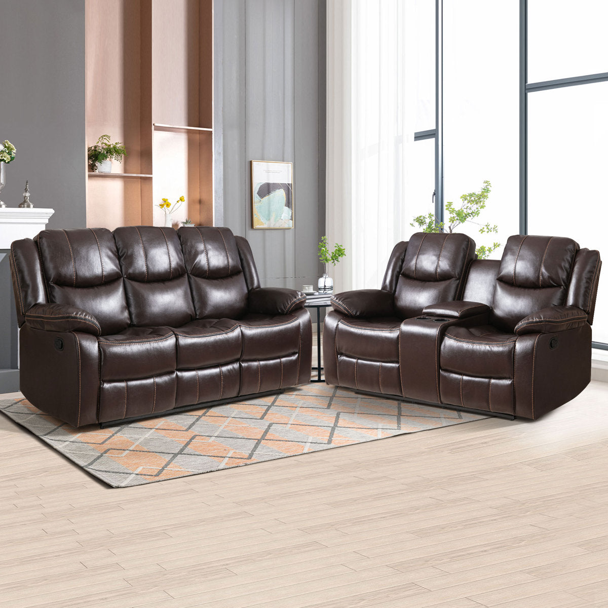 Kamarli 2 Piece Breathable Leather Manual Reclining Living Room Set with Pillow Top Arm