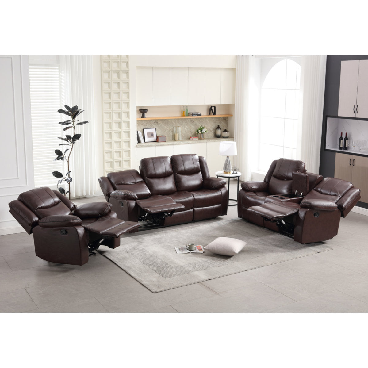 Kamarli 3 Piece Leather Manual Reclining Living Room Set with Pillow Top Armrest