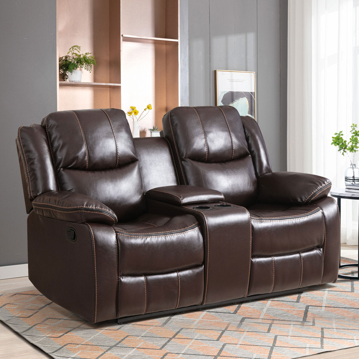 Kamarli 3 Piece Leather Manual Reclining Living Room Set with Pillow Top Armrest