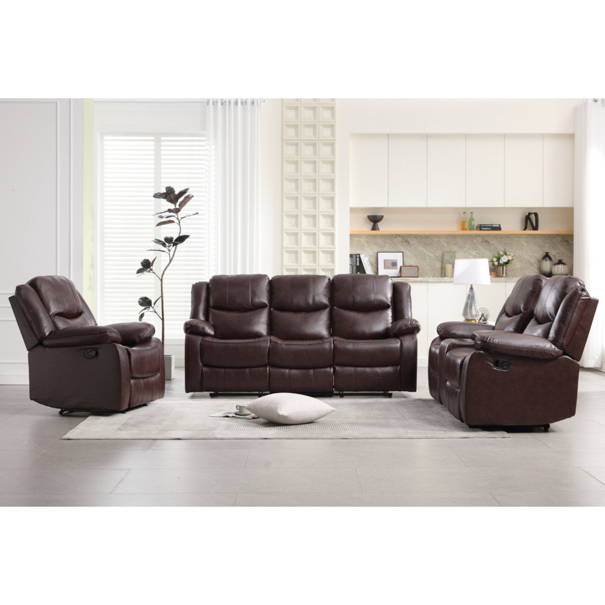 Kamarli 3 Piece Leather Manual Reclining Living Room Set with Pillow Top Armrest