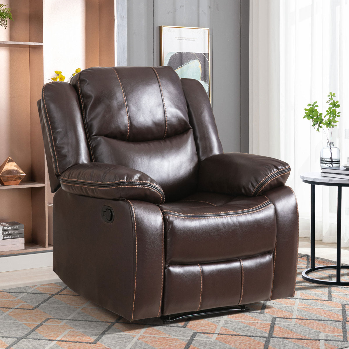 Kamarli 3 Piece Leather Manual Reclining Living Room Set with Pillow Top Armrest