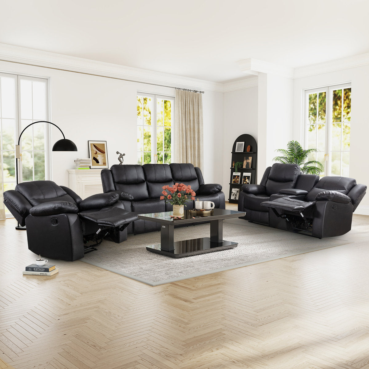 Kamarli 3 Piece Leather Manual Reclining Living Room Set with Pillow Top Armrest