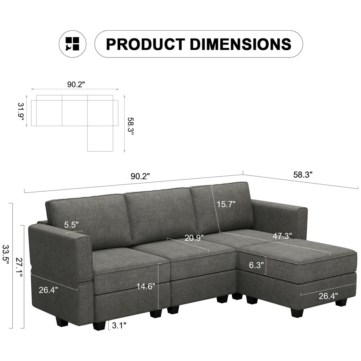 Kimbrel Modular Sectional Sofa With Storage Seat Convertible Couch L Shape Set
