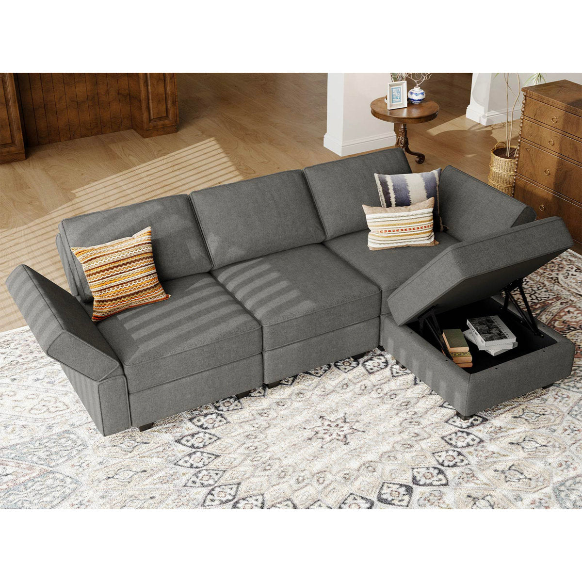 Kimbrel Modular Sectional Sofa With Storage Seat Convertible Couch L Shape Set