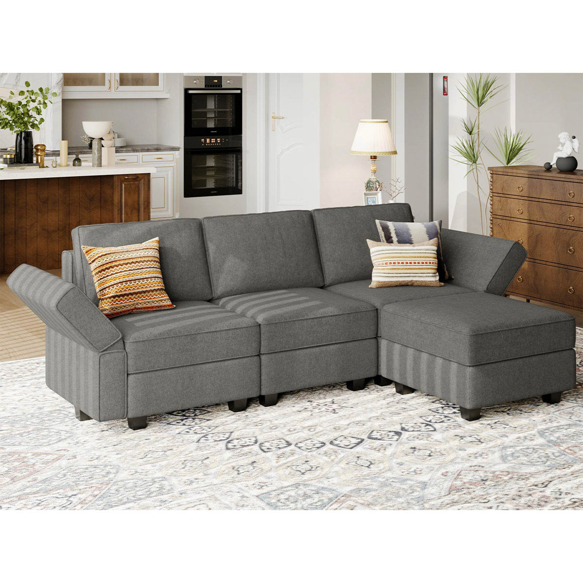 Kimbrel Modular Sectional Sofa With Storage Seat Convertible Couch L Shape Set