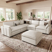 Knaack Velvet 4-Seat L Shaped Corner Sofa Sectional Couch With Ottoman