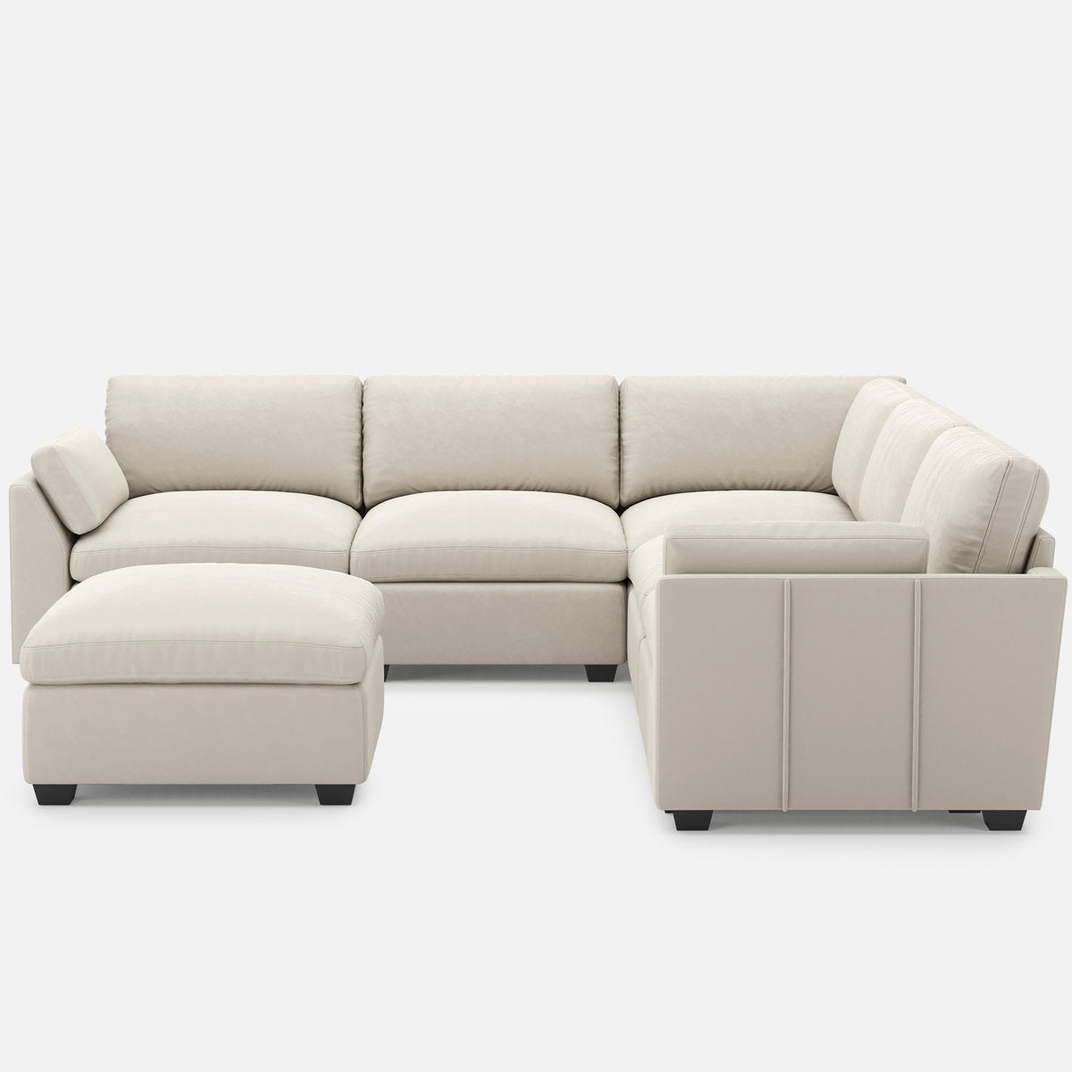 Knaack Velvet 4-Seat L Shaped Corner Sofa Sectional Couch With Ottoman