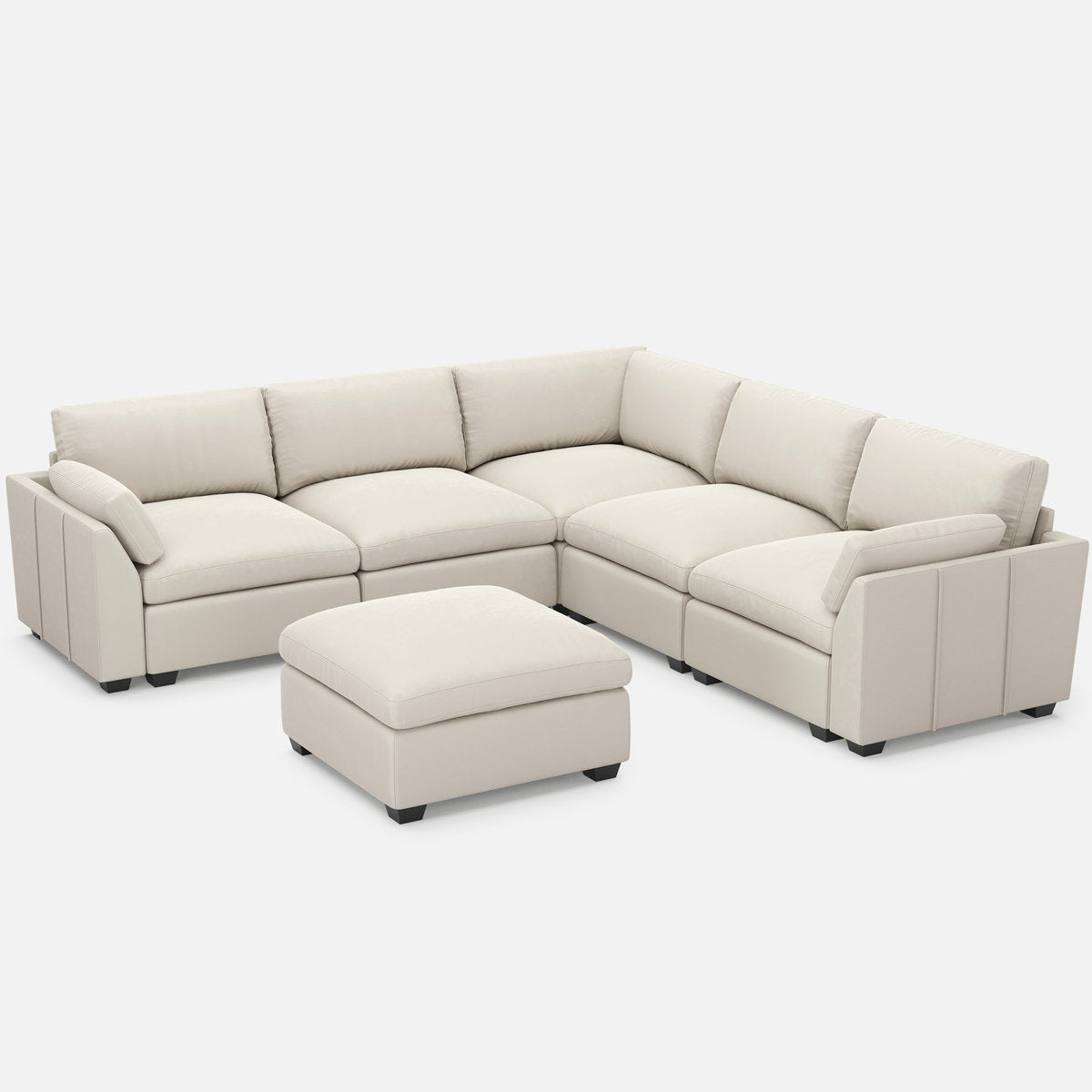 Knaack Velvet 4-Seat L Shaped Corner Sofa Sectional Couch With Ottoman