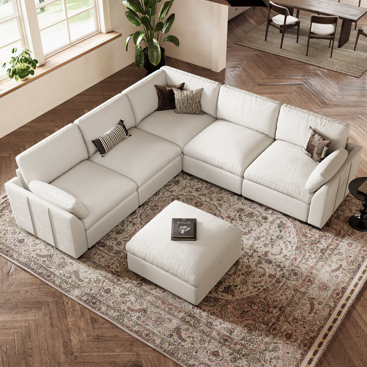 Knaack Velvet 4-Seat L Shaped Corner Sofa Sectional Couch With Ottoman