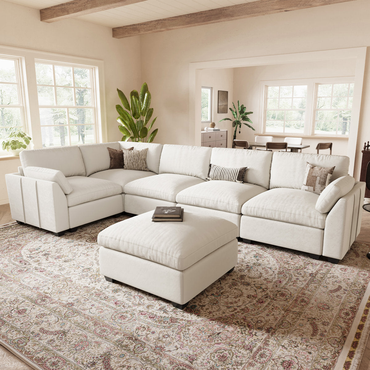 Knaack Velvet 4-Seat L Shaped Corner Sofa Sectional Couch With Ottoman