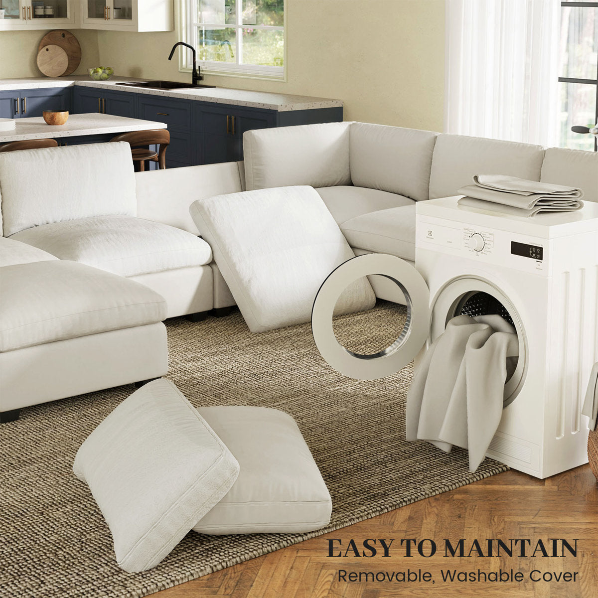 Knaack Velvet 4-Seat L Shaped Corner Sofa Sectional Couch With Ottoman