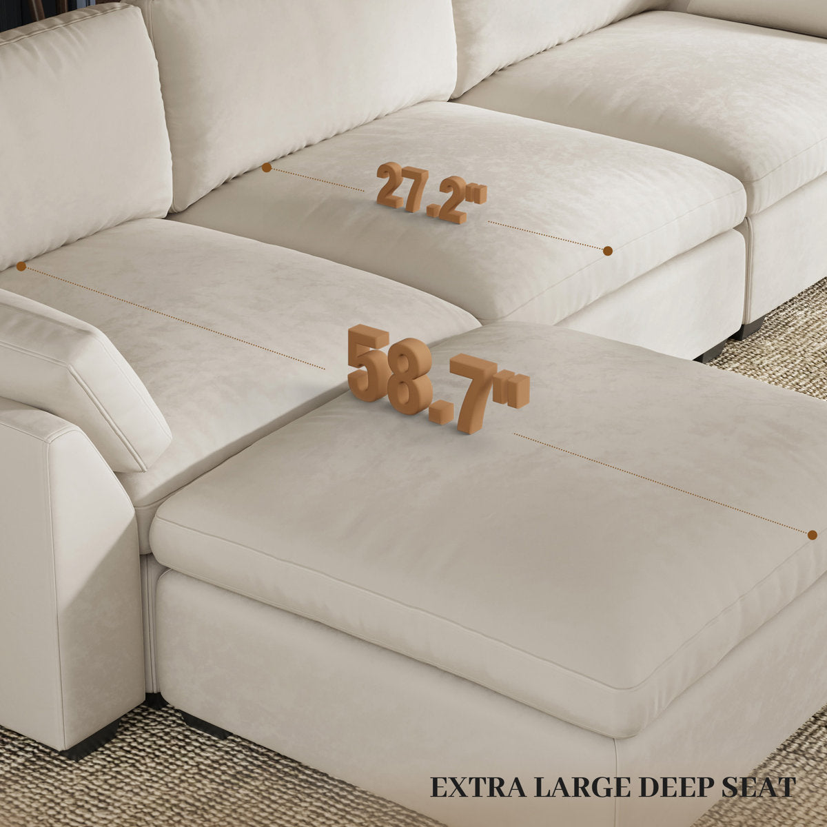 Knaack Velvet 4-Seat L Shaped Corner Sofa Sectional Couch With Ottoman