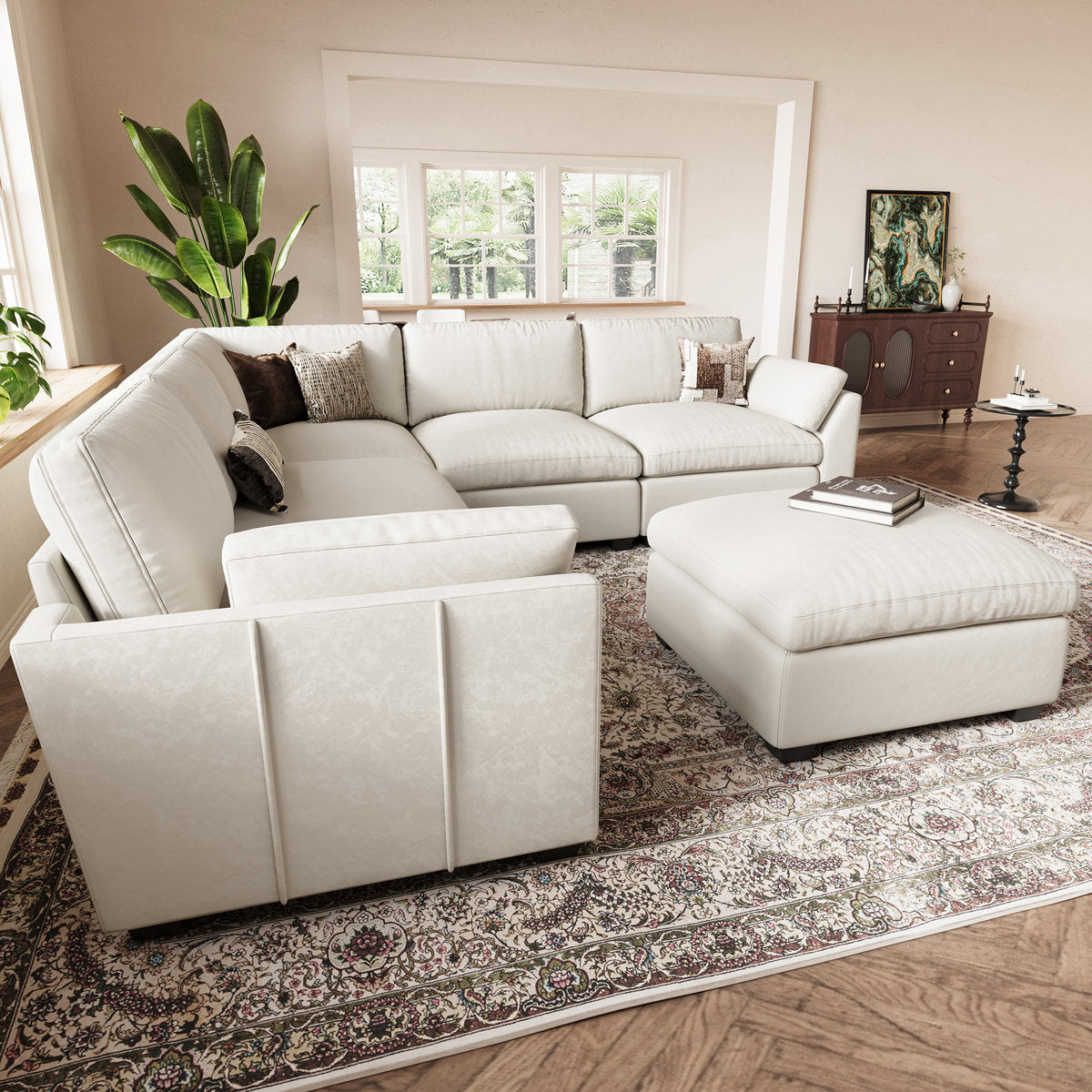 Knaack Velvet 4-Seat L Shaped Corner Sofa Sectional Couch With Ottoman