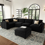 Knaack Velvet 4-Seat L Shaped Corner Sofa Sectional Couch With Ottoman