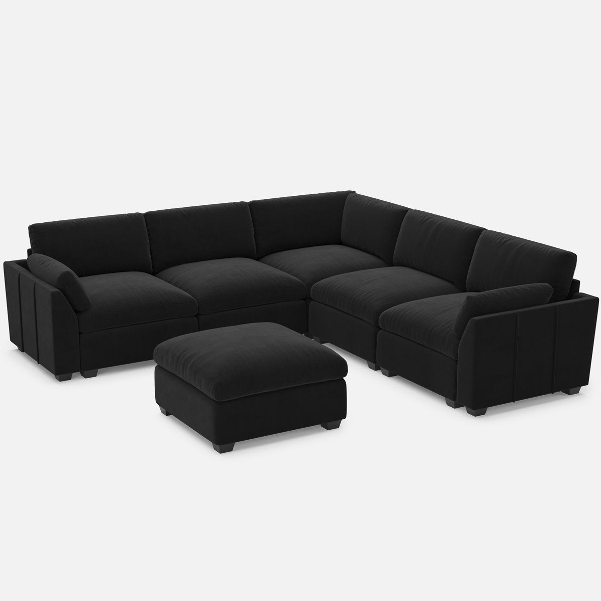 Knaack Velvet 4-Seat L Shaped Corner Sofa Sectional Couch With Ottoman