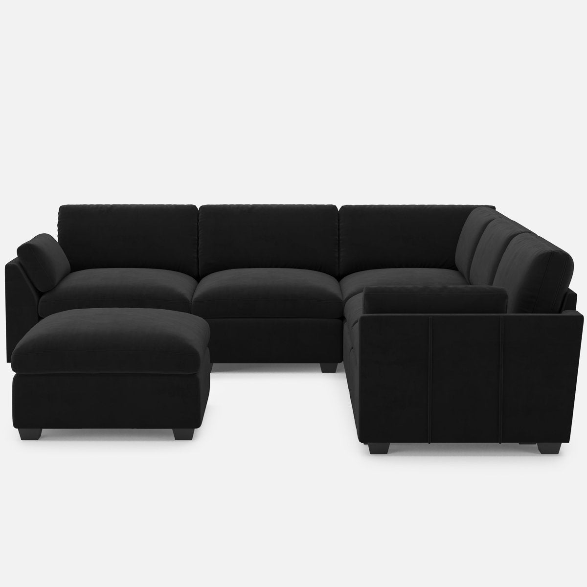 Knaack Velvet 4-Seat L Shaped Corner Sofa Sectional Couch With Ottoman