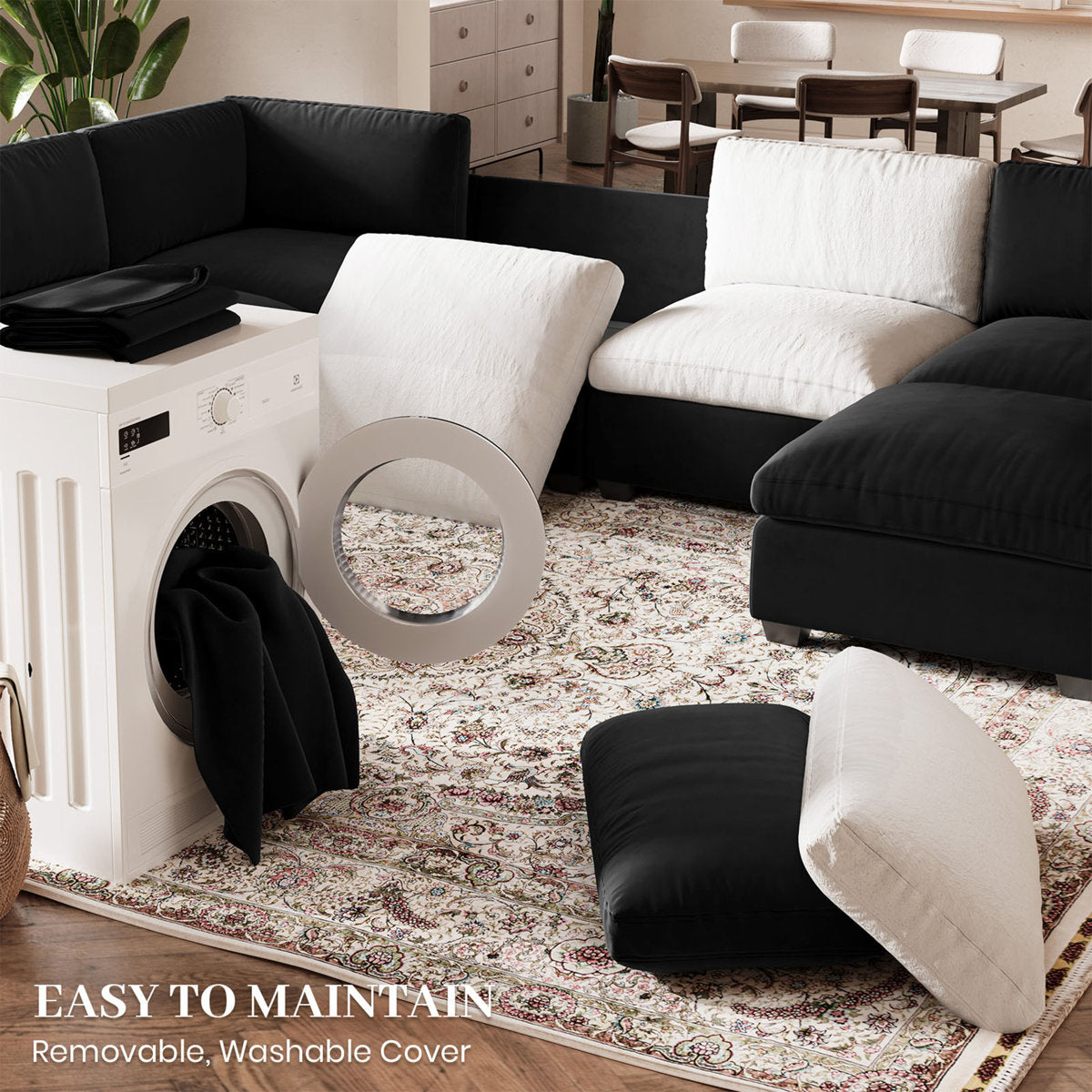 Knaack Velvet 4-Seat L Shaped Corner Sofa Sectional Couch With Ottoman