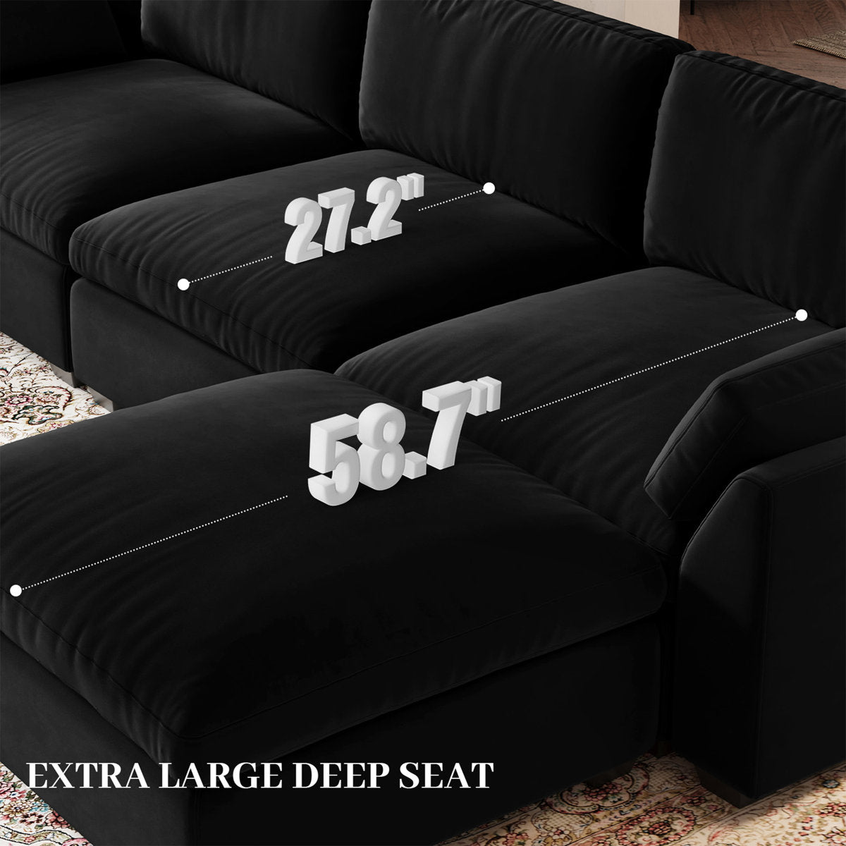 Knaack Velvet 4-Seat L Shaped Corner Sofa Sectional Couch With Ottoman