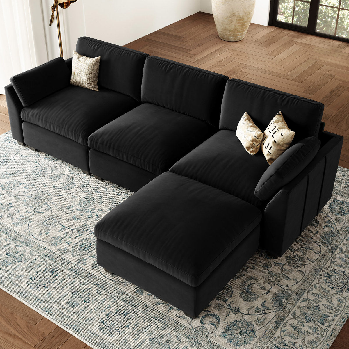 Knopp Velvet L - Shaped Sectional Sofa