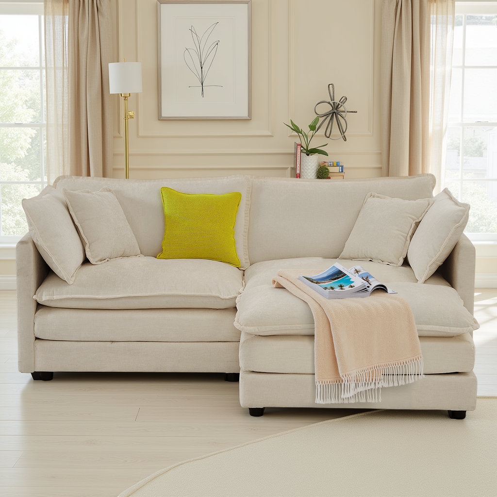 L-Shaped Chenille Sectional Sofa with Ottoman - 2-Seater Loveseat for Small Spaces, Breathable Fabric & Easy Assembly