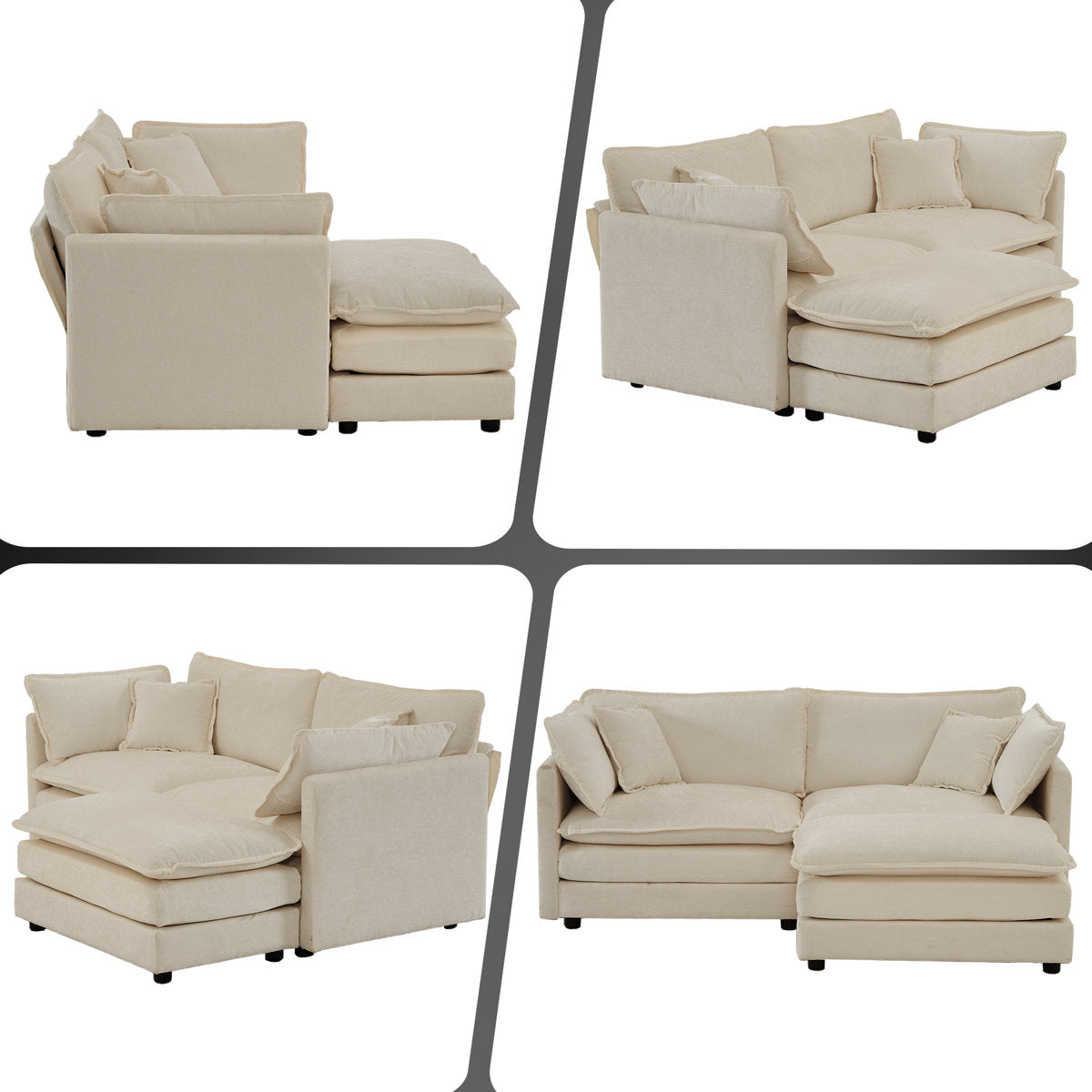 L-Shaped Chenille Sectional Sofa with Ottoman - 2-Seater Loveseat for Small Spaces, Breathable Fabric & Easy Assembly