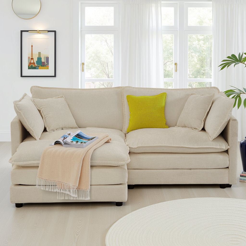 L-Shaped Chenille Sectional Sofa with Ottoman - 2-Seater Loveseat for Small Spaces, Breathable Fabric & Easy Assembly